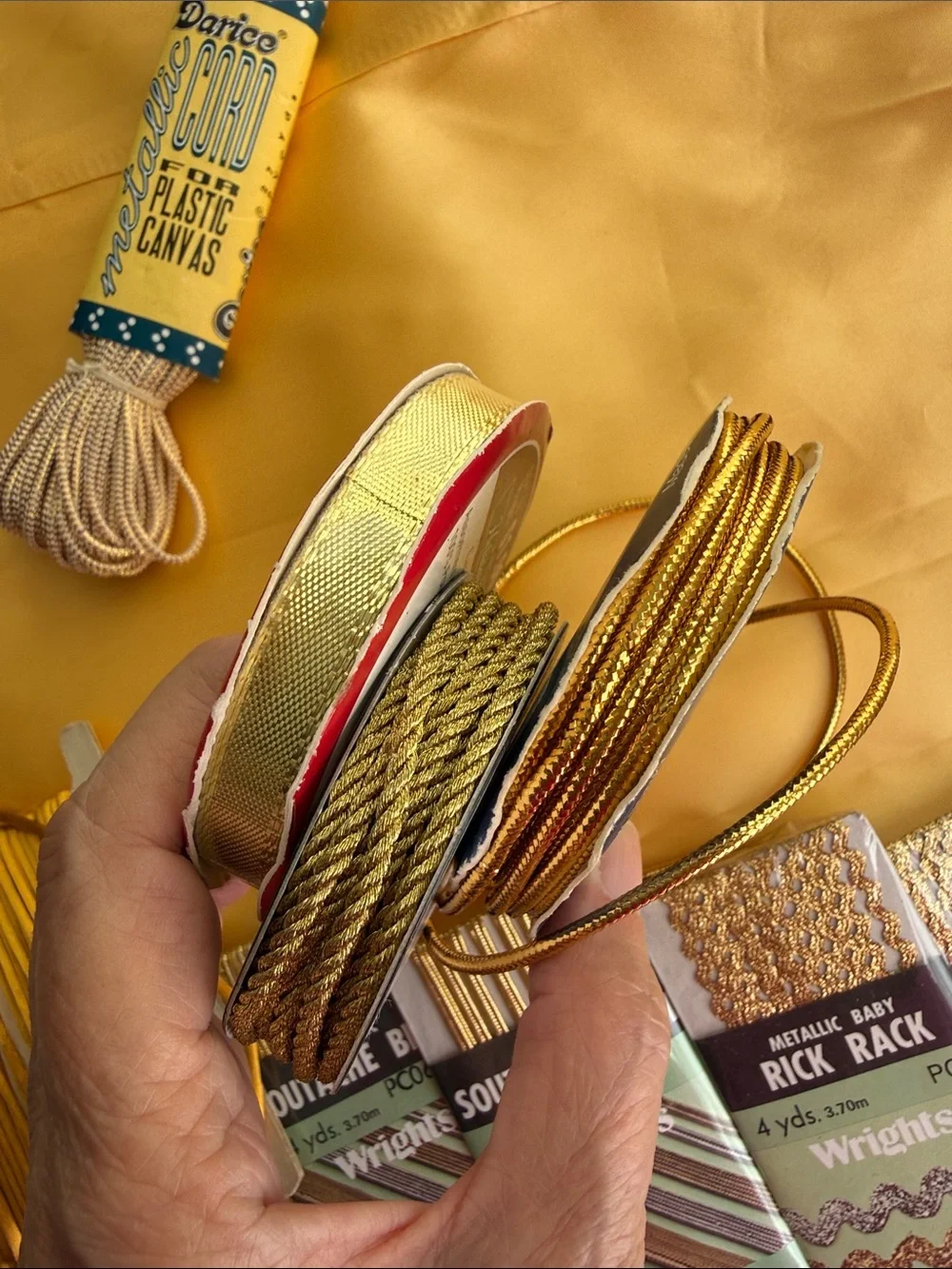 Vintage Gold Trim Ribbon Lace Wright’s Metallic Braid Craft Sewing Lot Satin